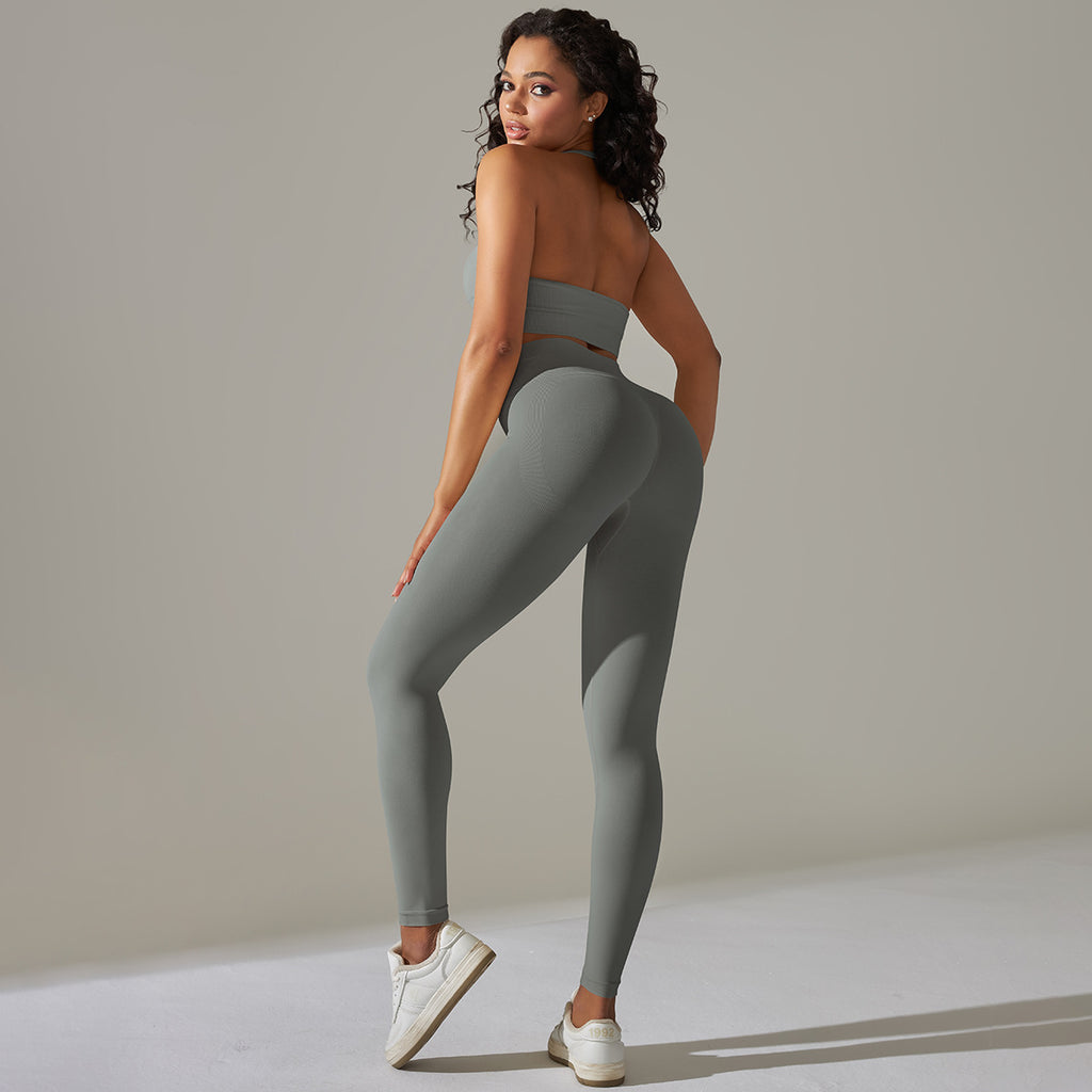 Everful Completo Yoga Senza Cuciture a Costine Donna Vita Alta Controllo Pancia Reggiseno Sportivo Leggings Pantaloncini