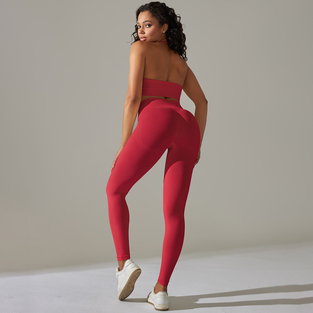 Everful Completo Yoga Senza Cuciture a Costine Donna Vita Alta Controllo Pancia Reggiseno Sportivo Leggings Pantaloncini