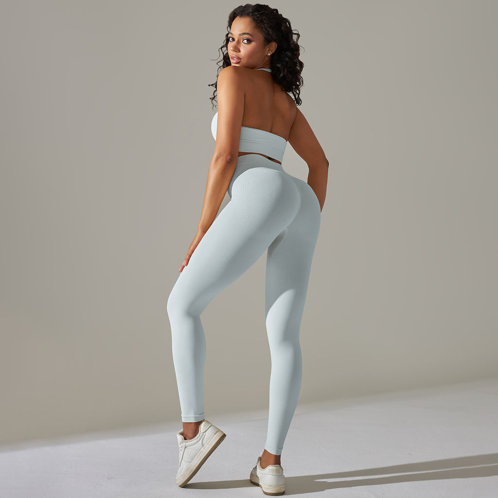Everful Completo Yoga Senza Cuciture a Costine Donna Vita Alta Controllo Pancia Reggiseno Sportivo Leggings Pantaloncini