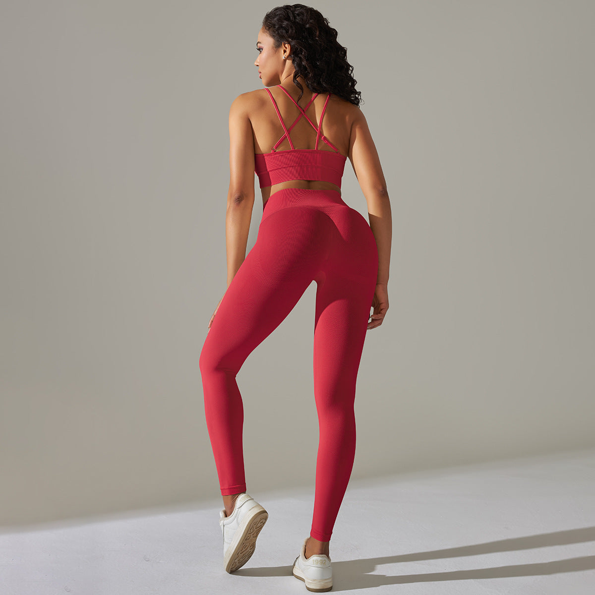 Everful Completo Yoga Senza Cuciture a Costine Donna Vita Alta Controllo Pancia Reggiseno Sportivo Leggings Pantaloncini